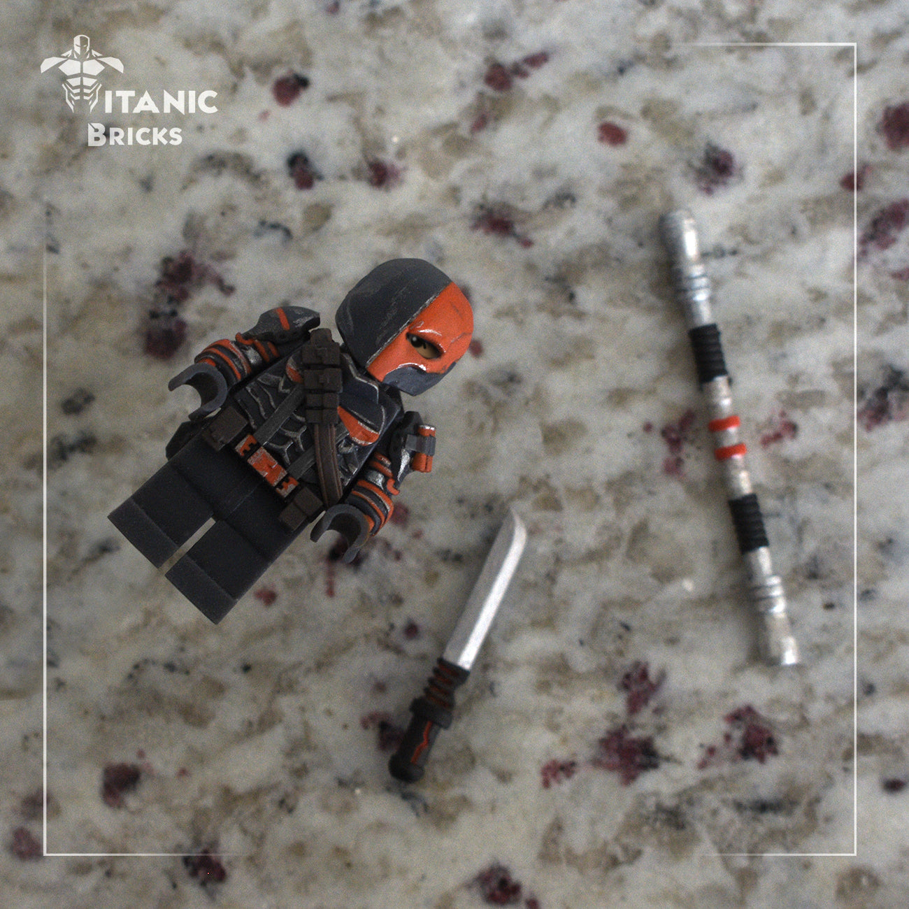 deathstroke custom lego minifigure with accessories