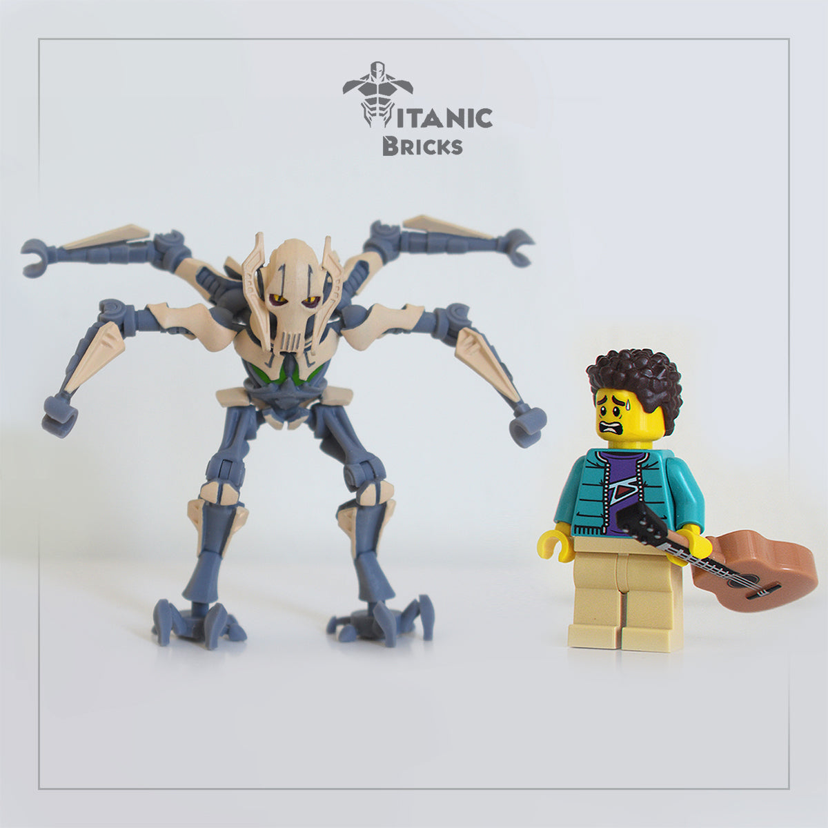 lego general grievous figure standing next to a lego minifig