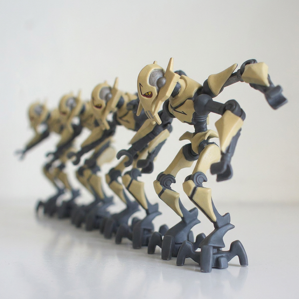 several copies of general grievous lego figures next to eachother